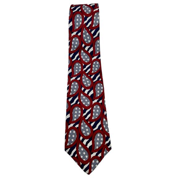 American Traditions Necktie Italian Silk Red White Blue Paisley Stars Patriotic - Picture 1 of 9